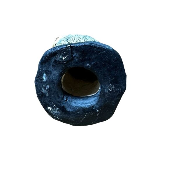 Handcrafted Big Eyes Owl Art Pottery Figurine Grey Speckle Glaze Figurine On Bas - Picture 5 of 5